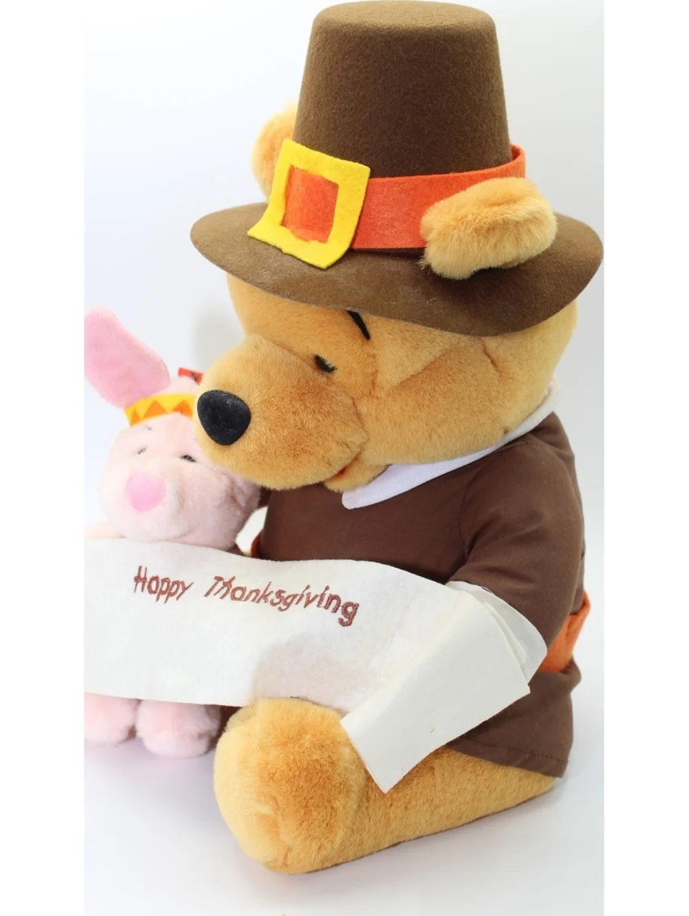 VTG Disney Winnie the Pooh Pilgrim & Piglet Indian Happy Thanksgiving Plush Doll